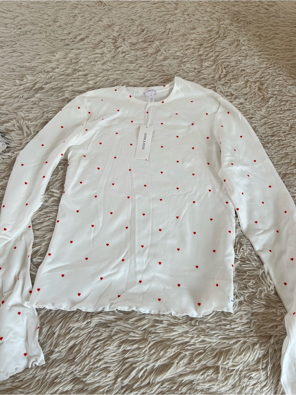 White Long-Sleeve Heart Print Pajama Top - Red Hearts